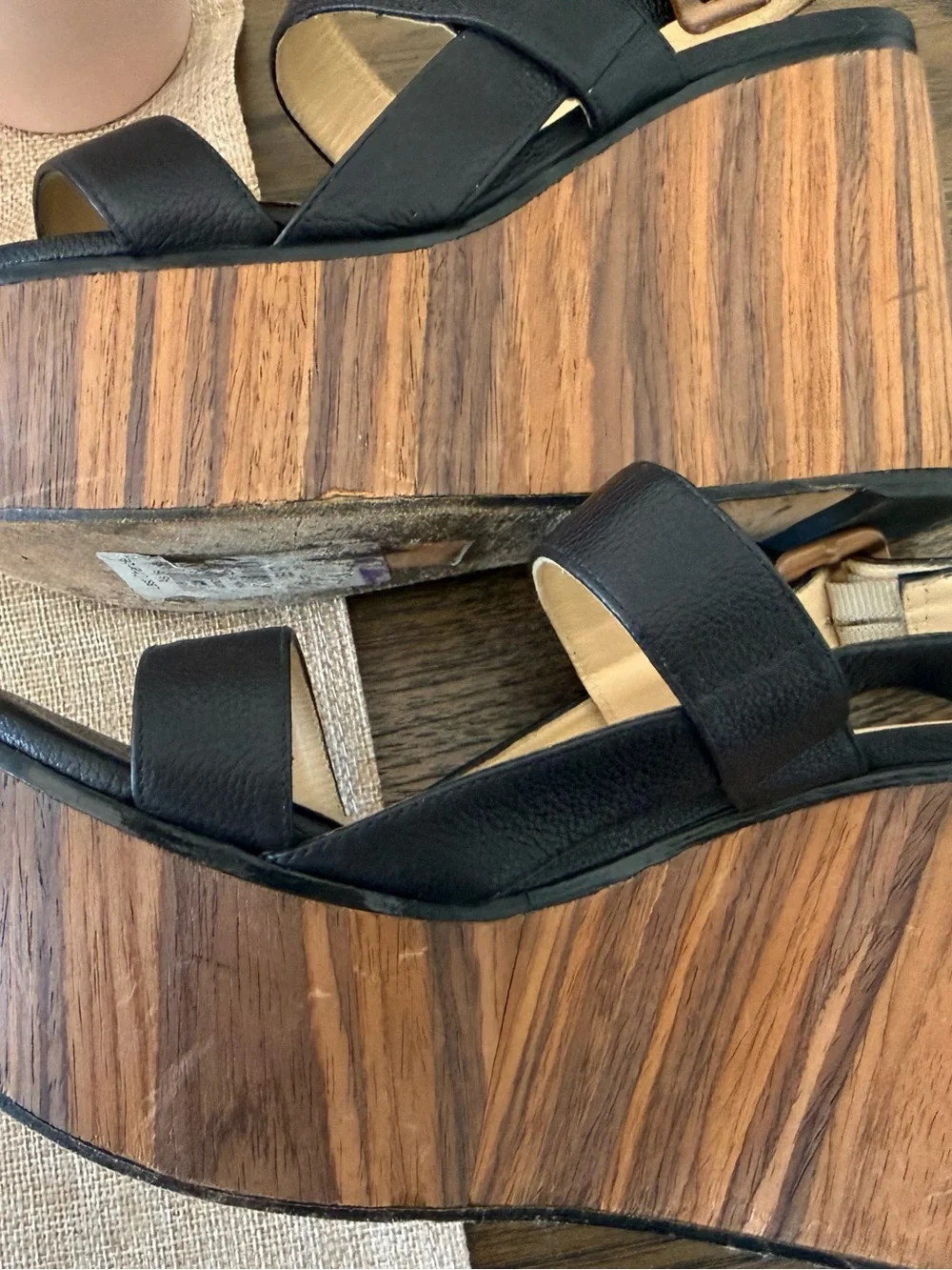 Jimmy Choo Black Leather Platform Wedge Sandals